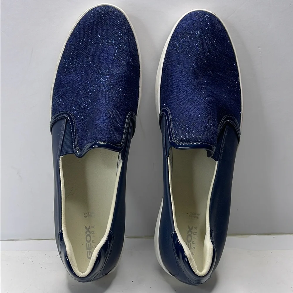 Geox Navy Sparkle Slip-On Loafers